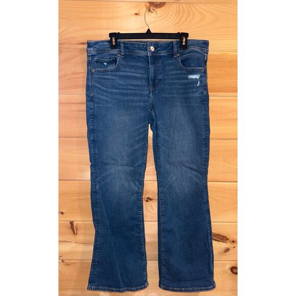 Women's AEO Next Level Stretch Mid-Wash Distressed Bootcut Jeans - Picture 1 of 6